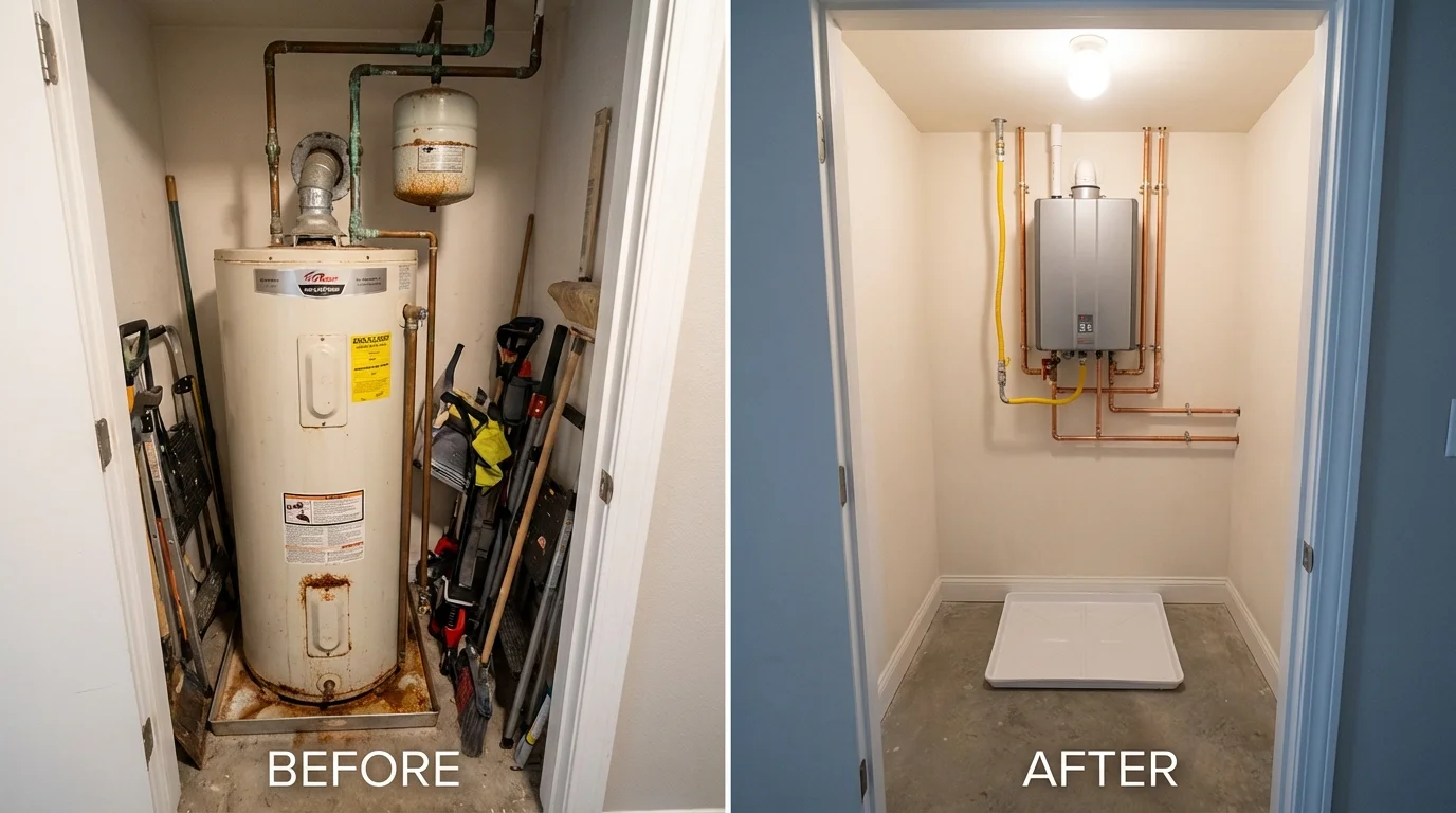 Tank water heater versus wall-mounted tankless unit comparison for Littlerock, CA homeowners