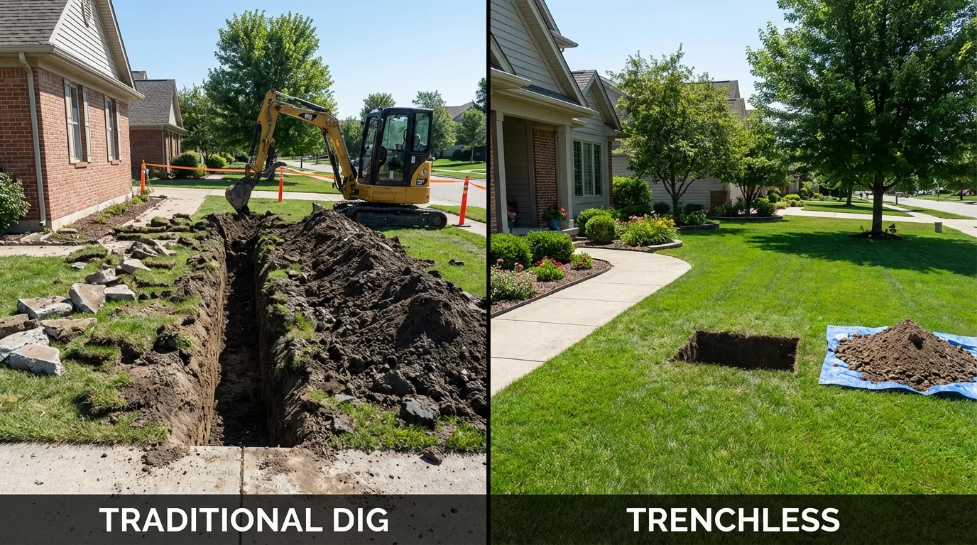 Trenchless sewer repair with minimal yard damage versus traditional excavation in Littlerock, CA
